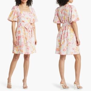 Eliza J | Floral Eyelet Puff Sleeve Dress White Pink Size 2